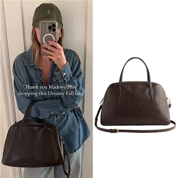 Madewel Top Handle Crossbody Bag in Soft Grain Leather Dark Brown - Picture 1 of 14